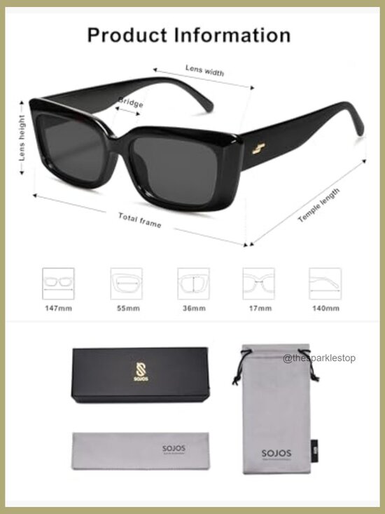 Rectangular Sunglasses with UV400 Protection, Plastic Frame, Polycarbonate
